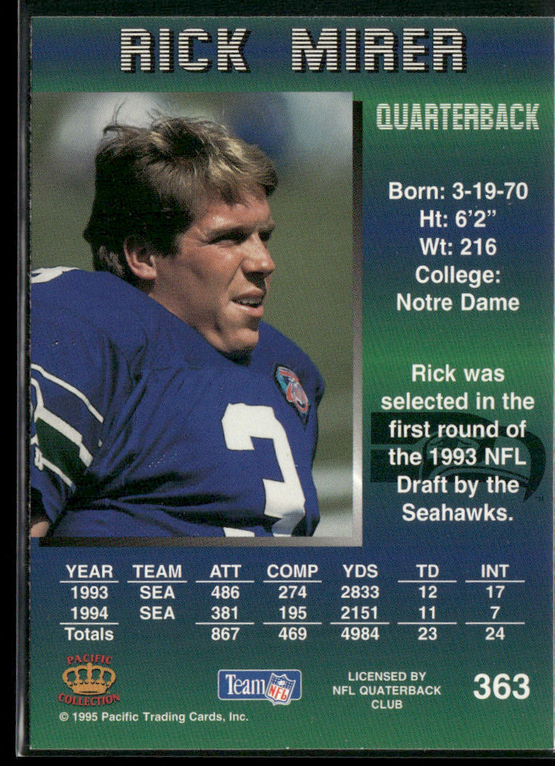 Rick Mirer 1995 Pacific #363 Seattle Seahawks back