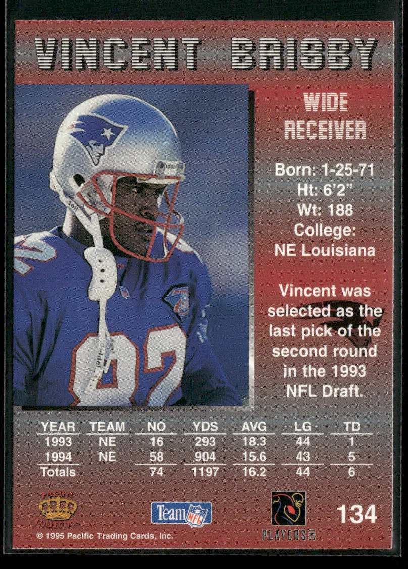 Vincent Brisby 1995 Pacific #134 New England Patriots
