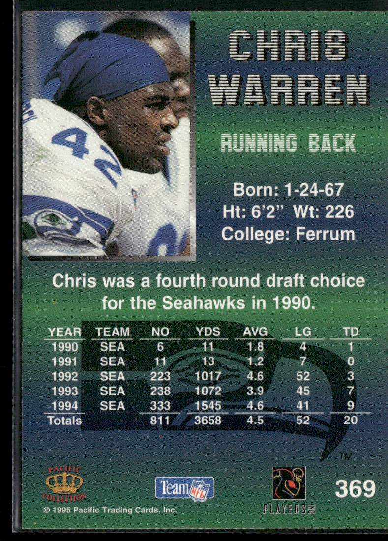 Chris Warren 1995 Pacific #369 Seattle Seahawks back