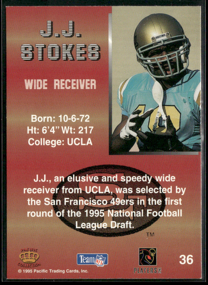 J.J. Stokes 1995 Pacific Platinum #36 RC San Francisco 49ers
