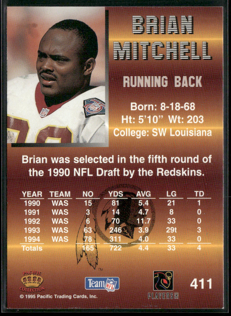 Brian Mitchell 1995 Pacific #411 Washington Redskins