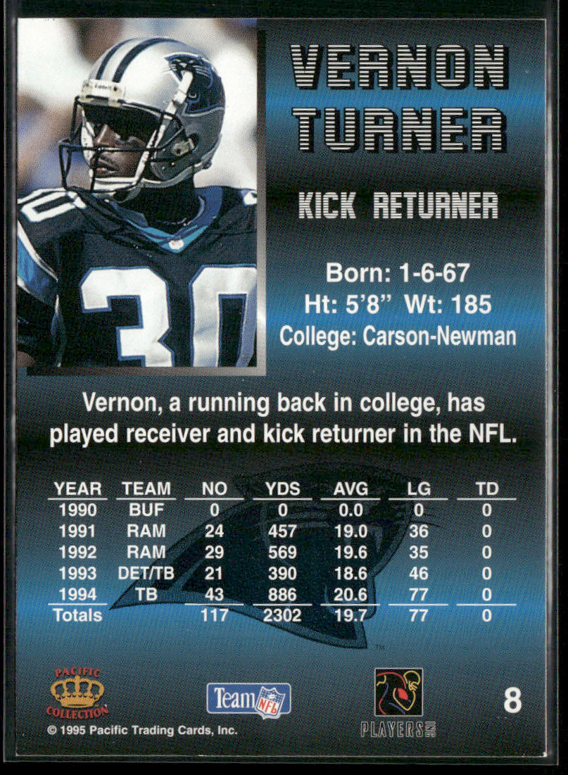 Vernon Turner 1995 Pacific #8 Carolina Panthers