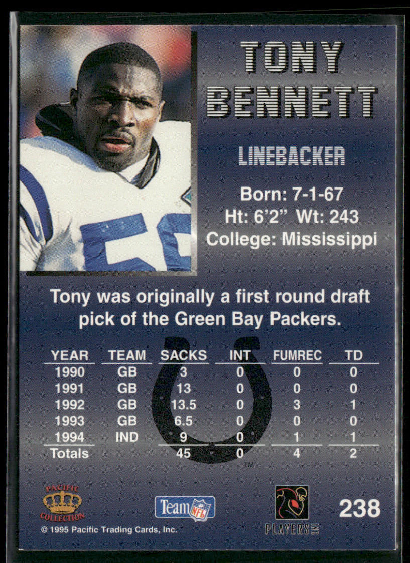 Tony Bennett 1995 Pacific #238 Indianapolis Colts