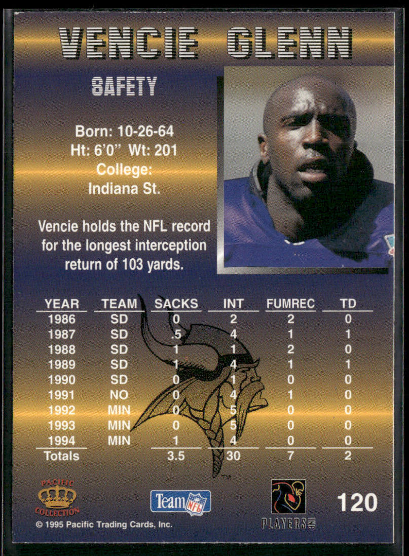 Vencie Glenn 1995 Pacific #120 Minnesota Vikings
