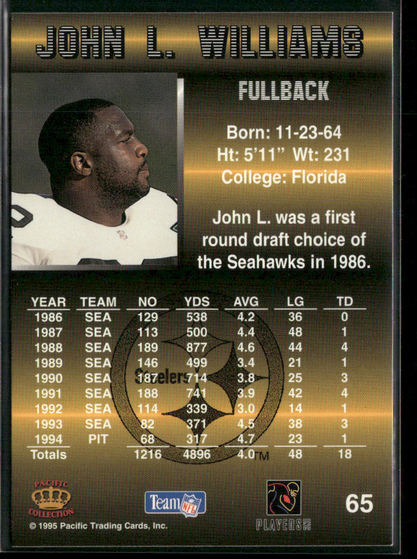 John L. Williams 1995 Pacific #65 Pittsburgh Steelers