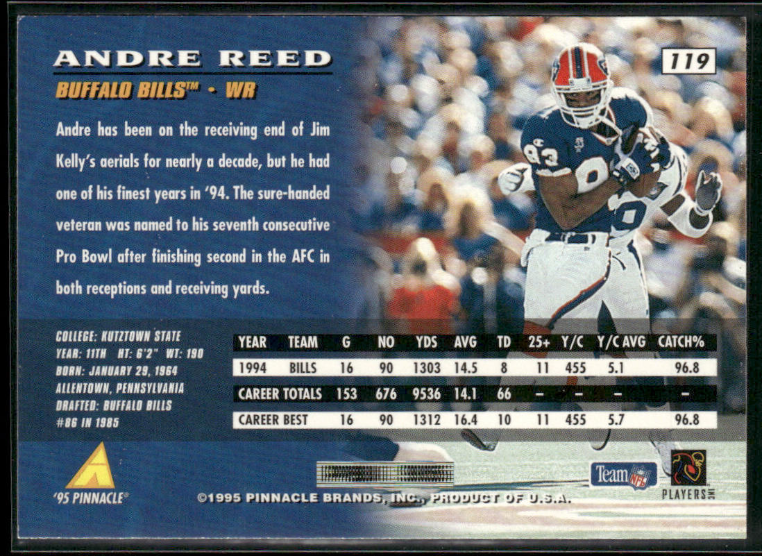 Andre Reed 1995 Pinnacle #119 Buffalo Bills
