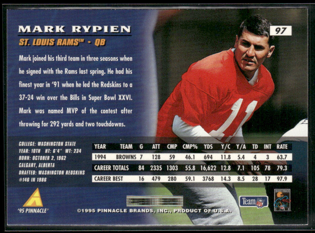 Mark Rypien 1995 Pinnacle #97 St. Louis Rams