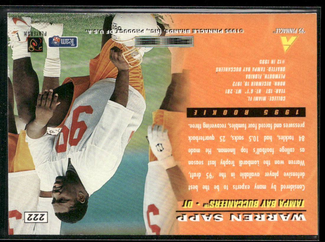 Warren Sapp 1995 Pinnacle #222 RC Tampa Bay Buccaneers back
