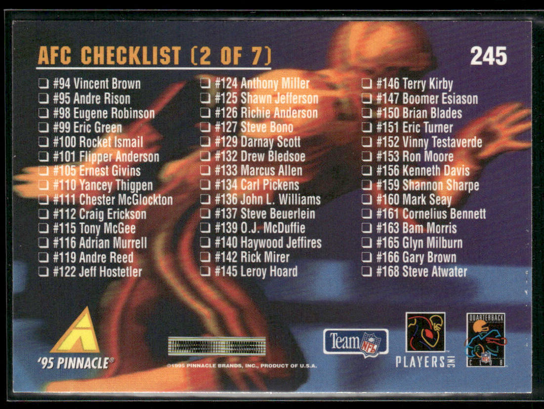 AFC Checklist 1995 Pinnacle #245