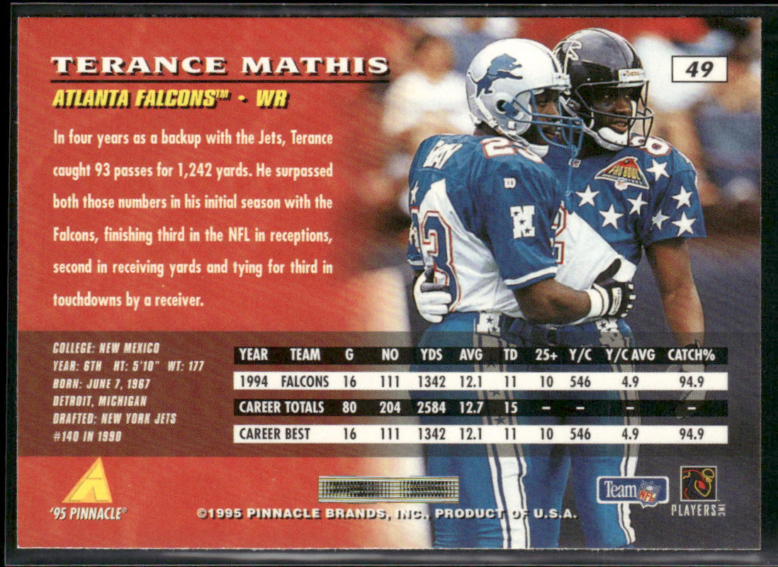 Terance Mathis 1995 Pinnacle #49 Atlanta Falcons