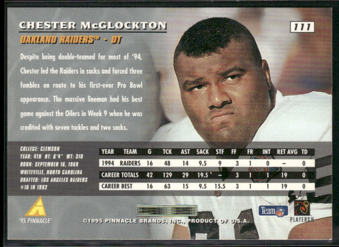Chester McGlockton 1995 Pinnacle #111 Oakland Raiders
