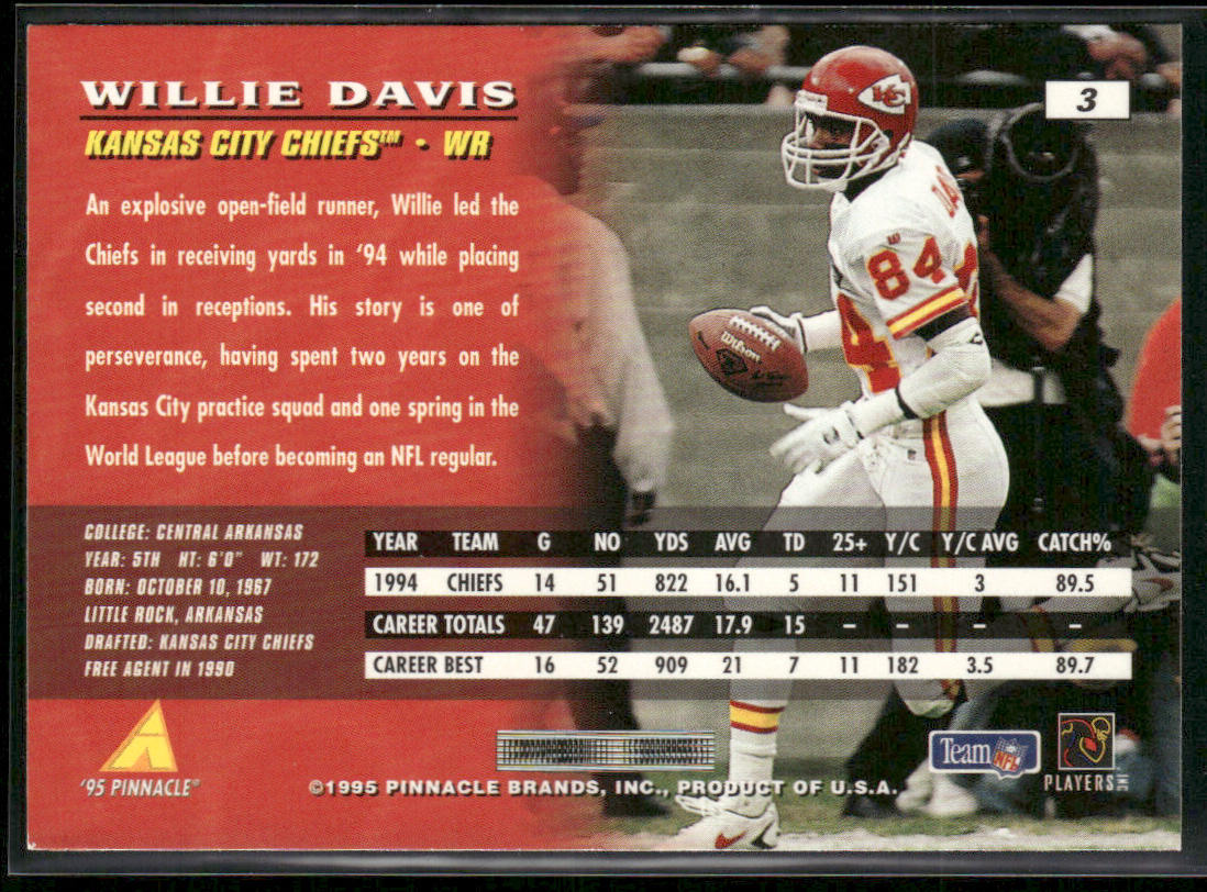 Willie Davis 1995 Pinnacle #3 Kansas City Chiefs