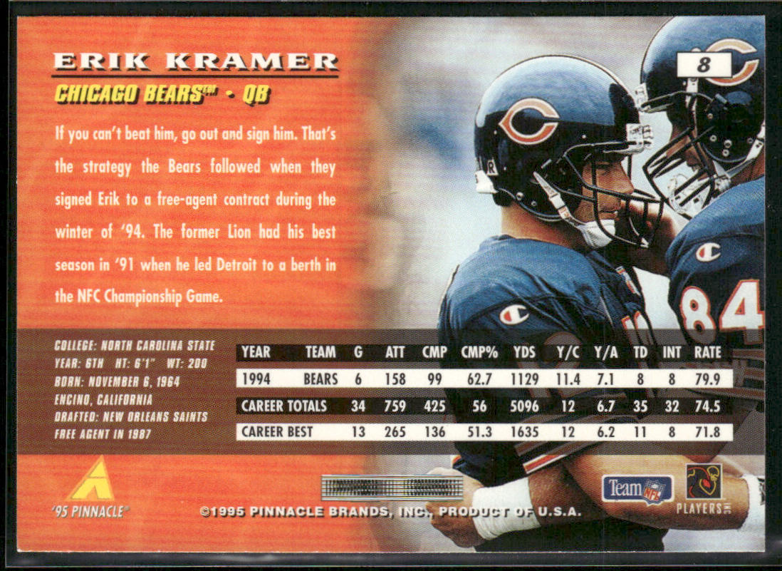 Erik Kramer 1995 Pinnacle #8 Chicago Bears