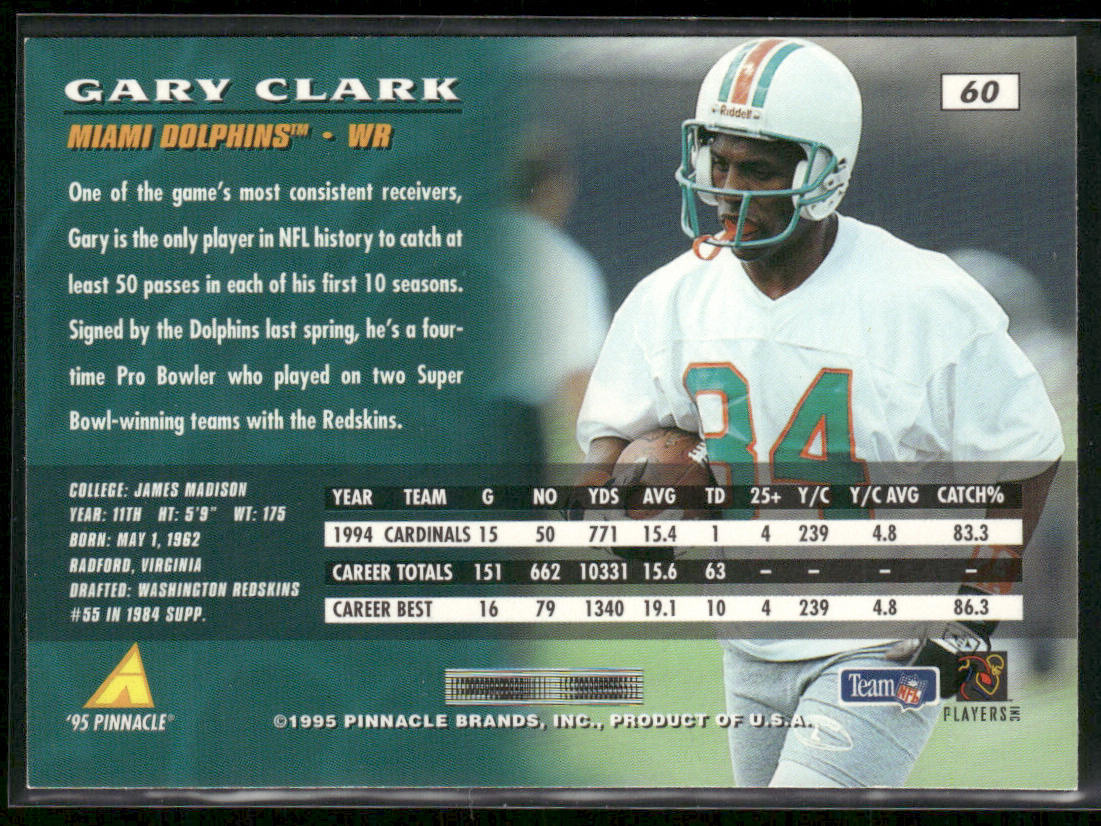 Gary Clark 1995 Pinnacle #60 Miami Dolphins