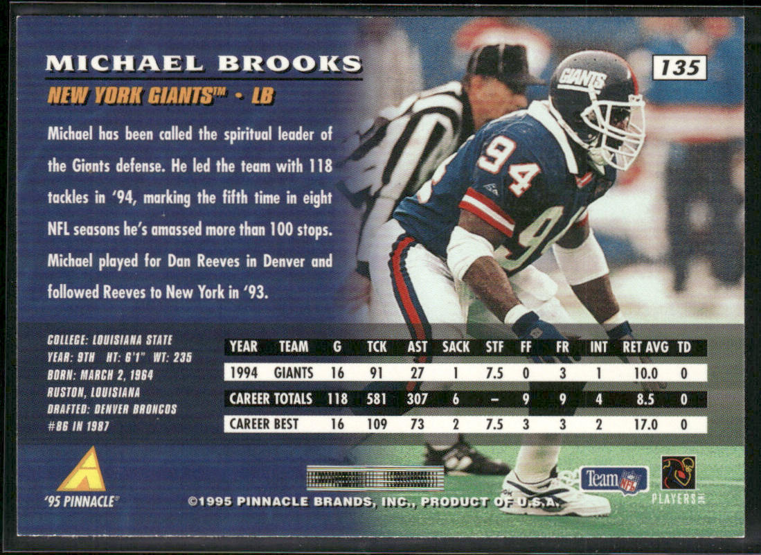 Michael Brooks 1995 Pinnacle #135 New York Giants