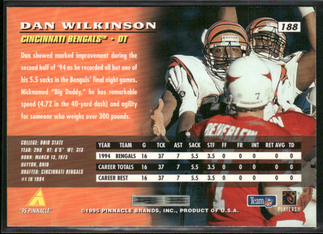 Dan Wilkinson 1995 Pinnacle #188 Cincinnati Bengals