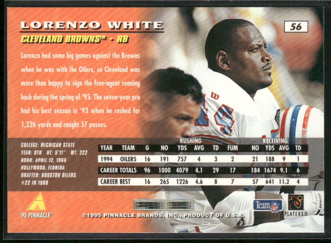 Lorenzo White 1995 Pinnacle #56 Cleveland Browns