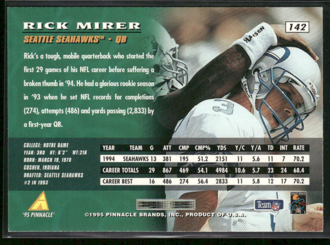 Rick Mirer 1995 Pinnacle #142 Seattle Seahawks