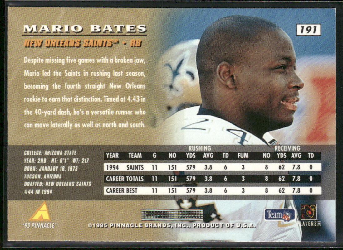 Mario Bates 1995 Pinnacle #191 New Orleans Saints