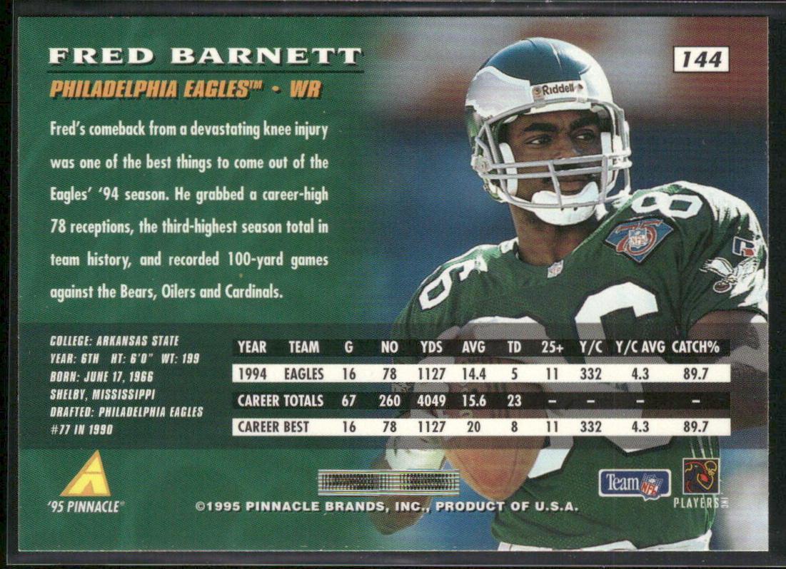 Fred Barnett 1995 Pinnacle #144 Philadelphia Eagles