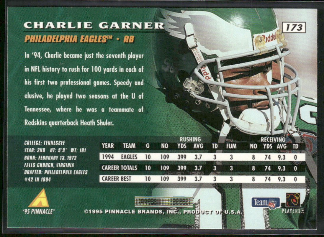 Charlie Garner 1995 Pinnacle #173 Philadelphia Eagles