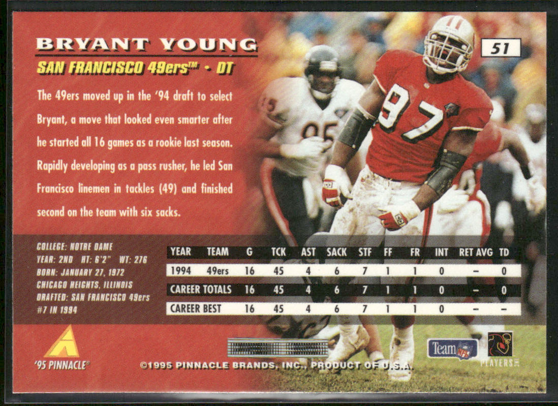 Bryant Young 1995 Pinnacle #51 San Francisco 49ers