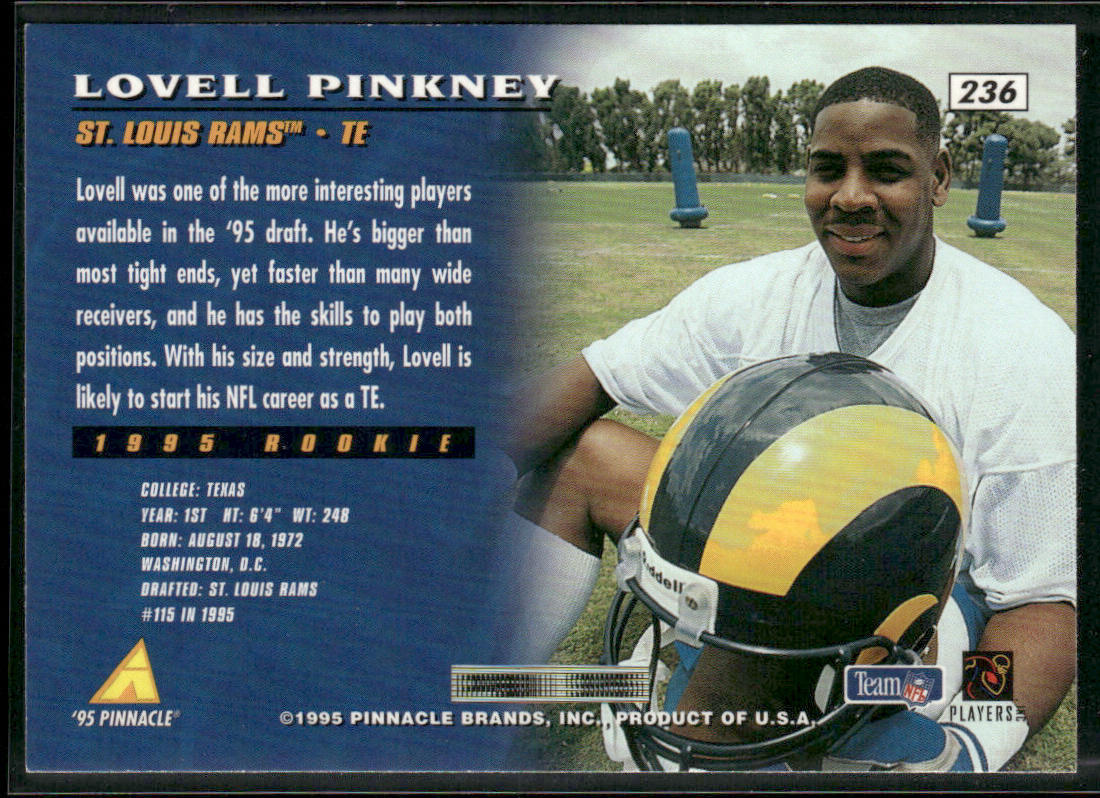 Lovell Pinkney 1995 Pinnacle #236 RC St. Louis Rams