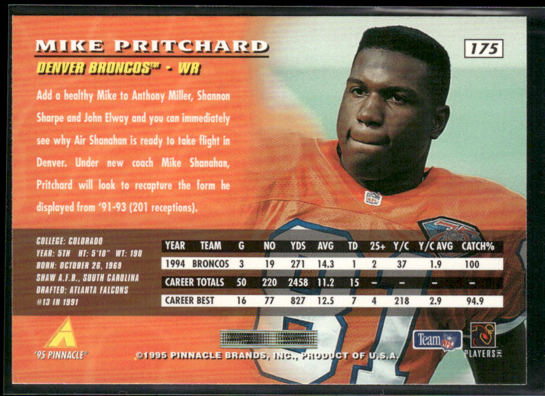 Mike Pritchard 1995 Pinnacle #175 Denver Broncos