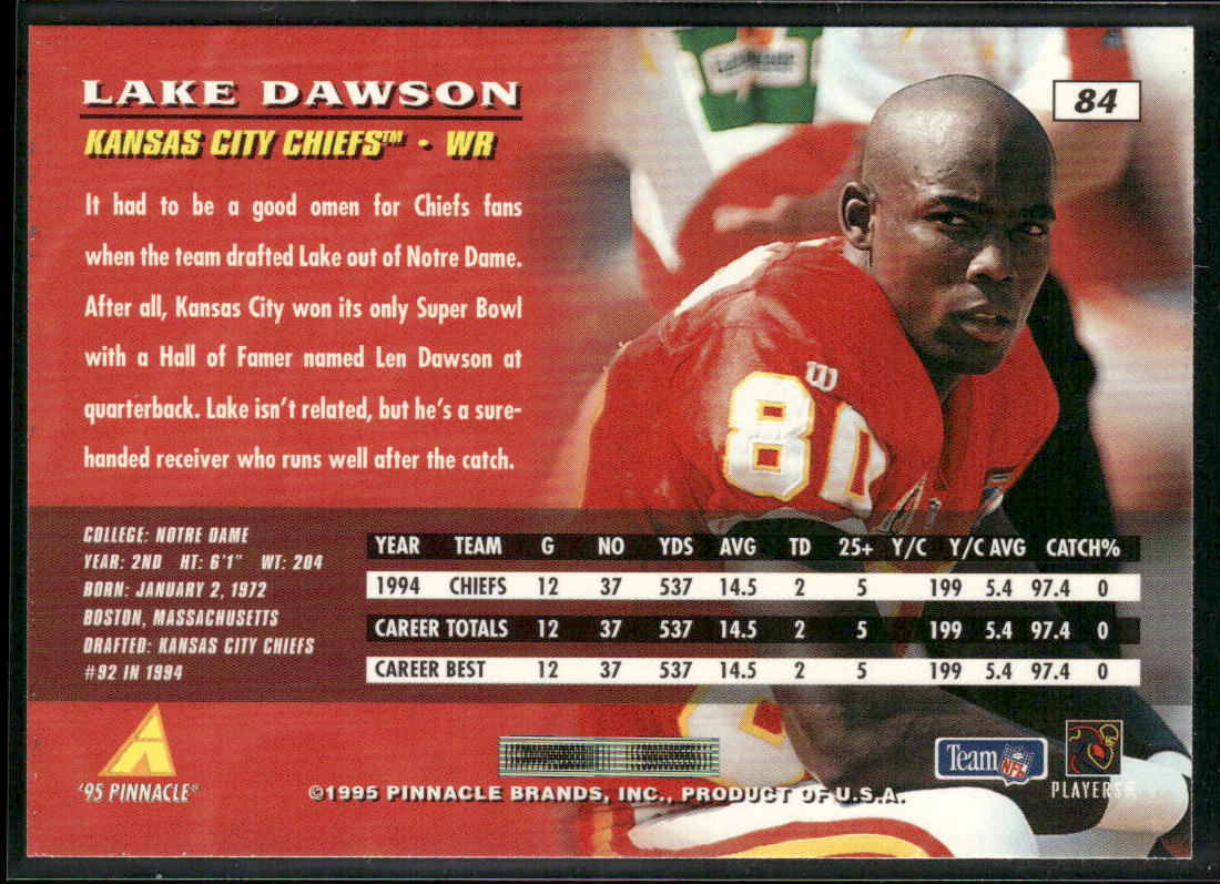 Lake Dawson 1995 Pinnacle #84 Kansas City Chiefs