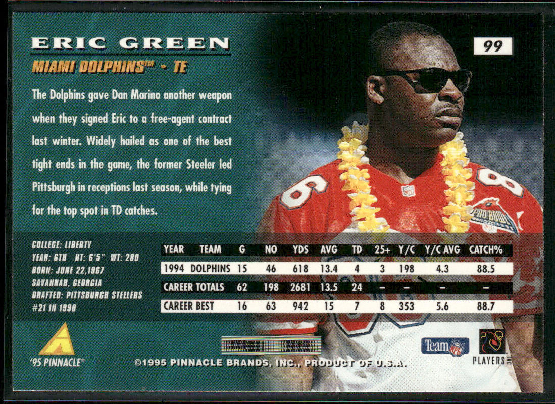Eric Green 1995 Pinnacle #99 Miami Dolphins