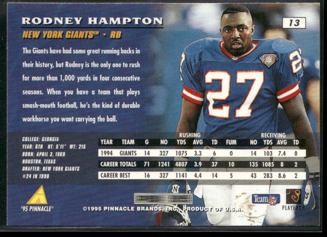 Rodney Hampton 1995 Pinnacle #13 New York Giants