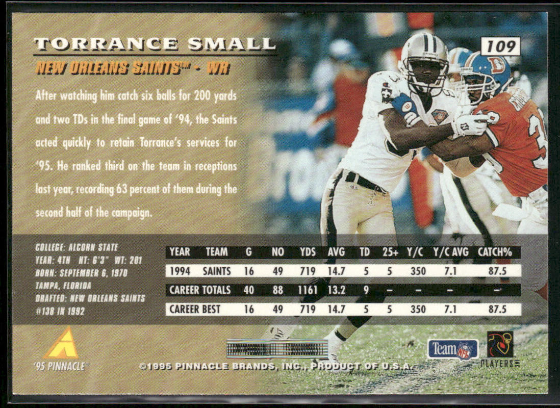 Torrance Small 1995 Pinnacle #109 New Orleans Saints
