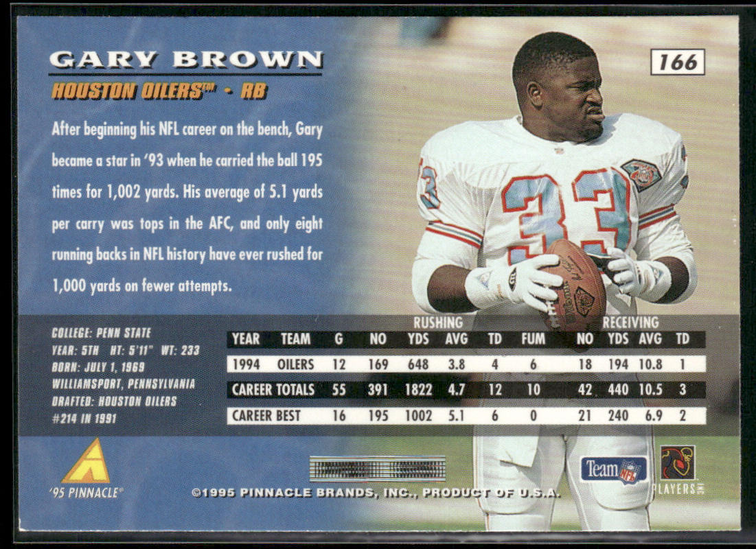 Gary Brown 1995 Pinnacle #166 Houston Oilers