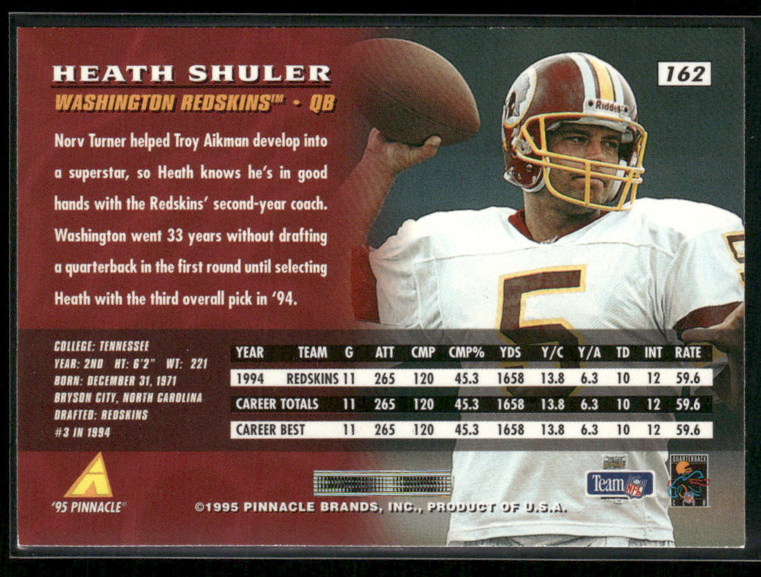 Heath Shuler 1995 Pinnacle #162 Washington Redskins