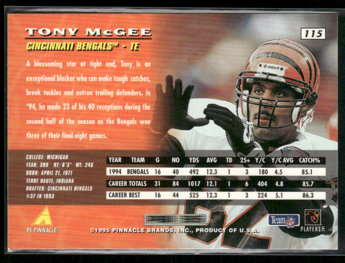 Tony McGee 1995 Pinnacle #115 Cincinnati Bengals