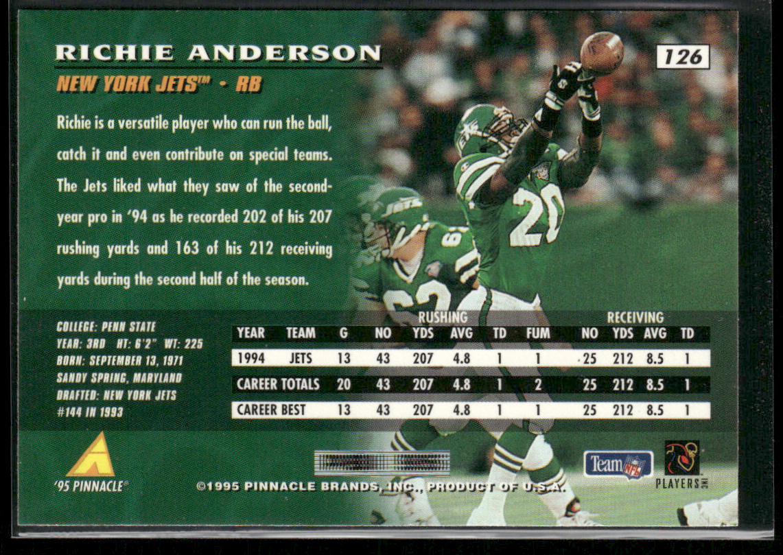 Richie Anderson 1995 Pinnacle #126 RC New York Jets