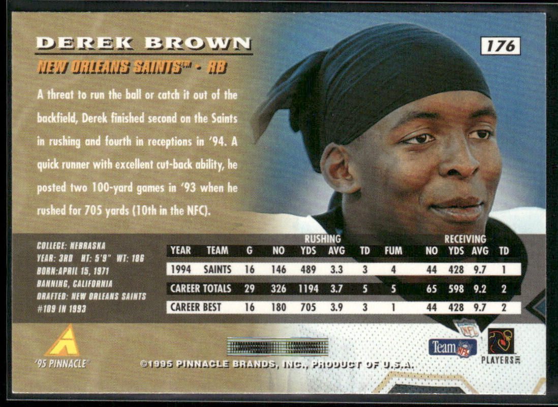 Derek Brown 1995 Pinnacle #176 New Orleans Saints