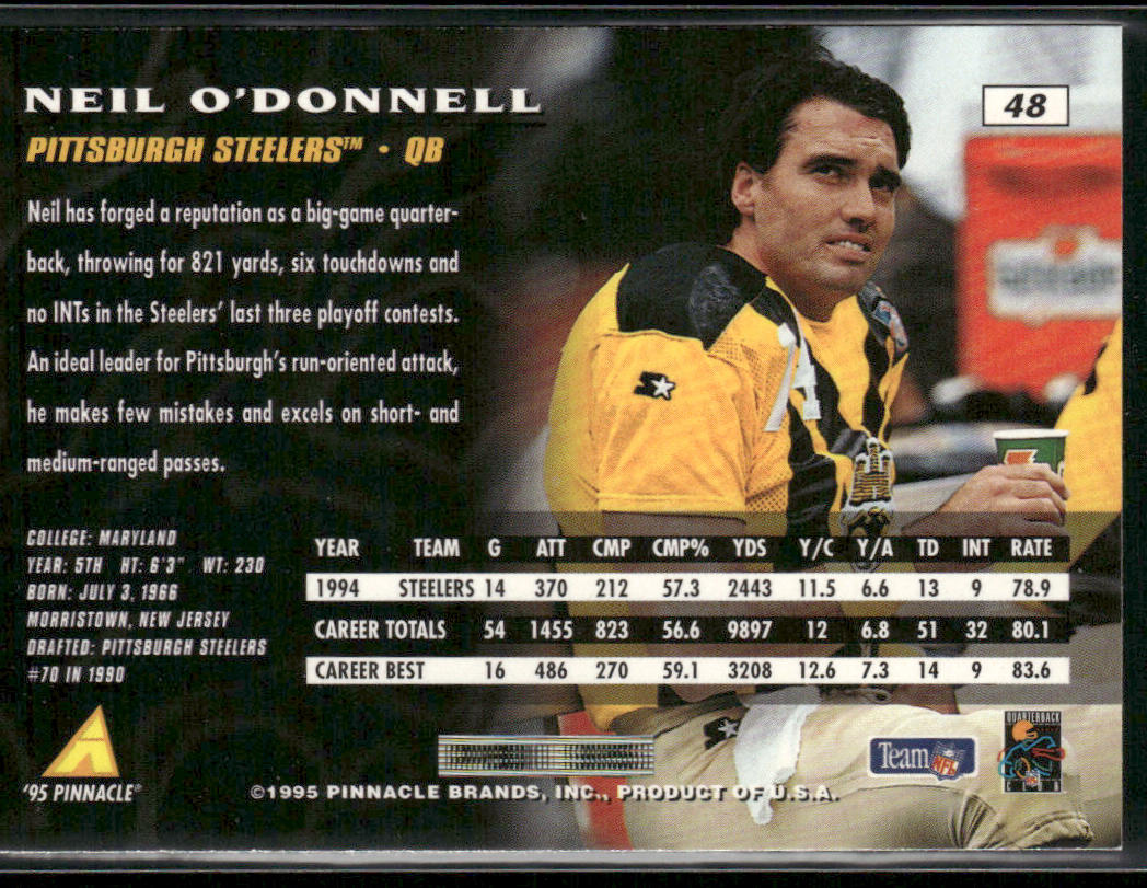 Neil O'Donnell 1995 Pinnacle #48 Pittsburgh Steelers