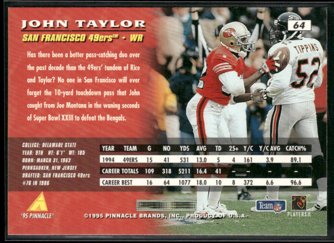 John Taylor 1995 Pinnacle #64 San Francisco 49ers