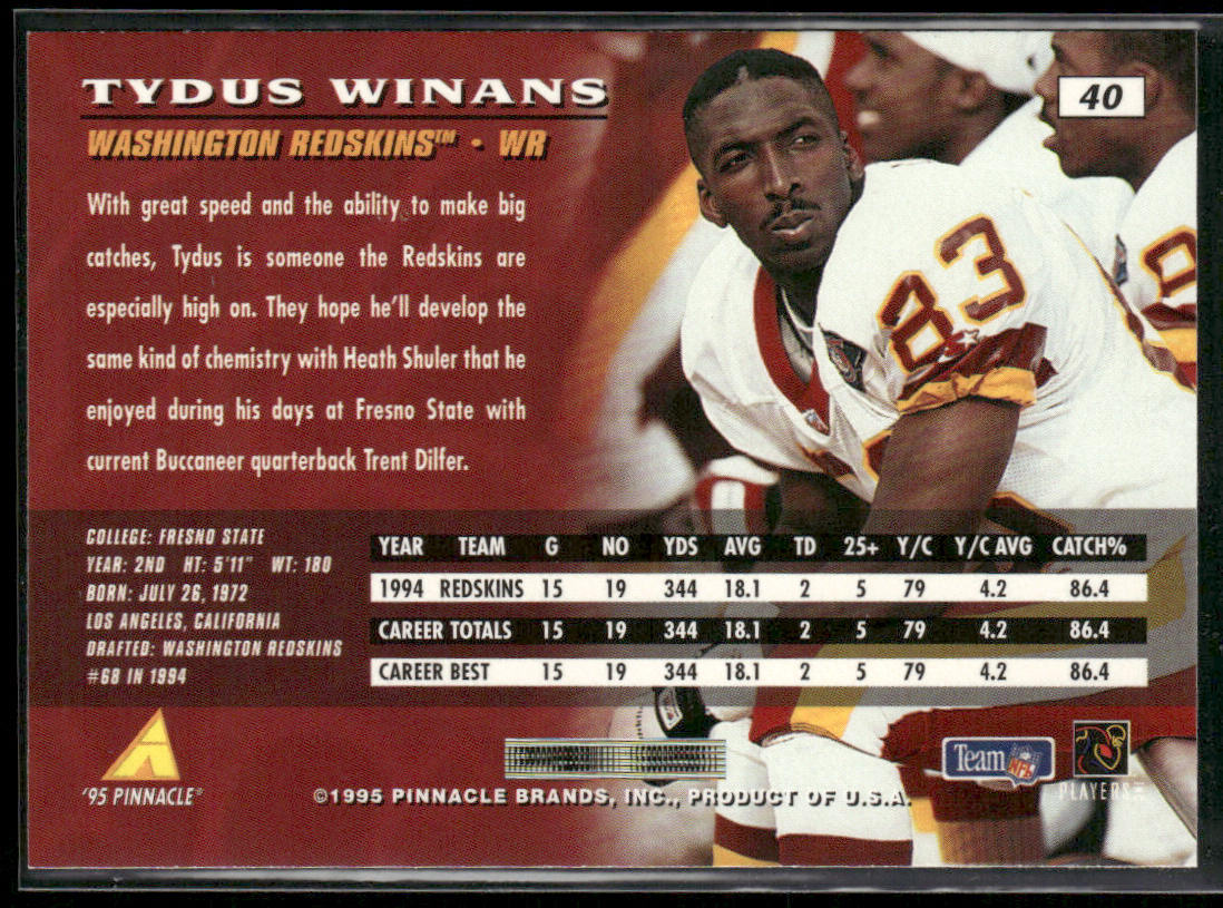 Tydus Winans 1995 Pinnacle #40 Washington Redskins