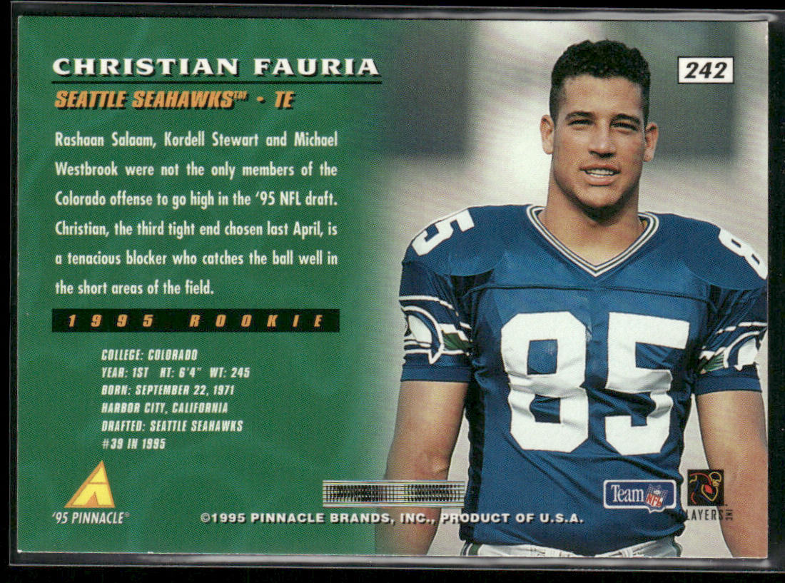 Christian Fauria 1995 Pinnacle #242 RC Seattle Seahawks