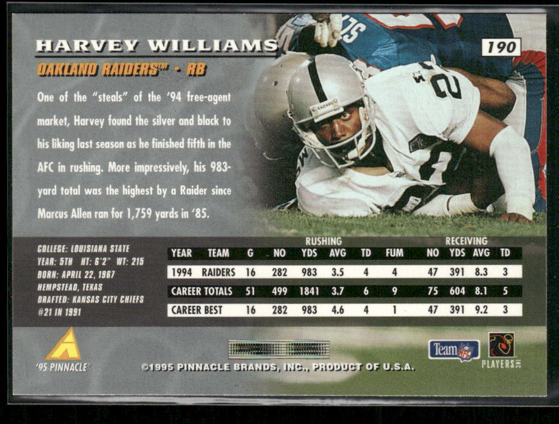 Harvey Williams 1995 Pinnacle #190 Oakland Raiders