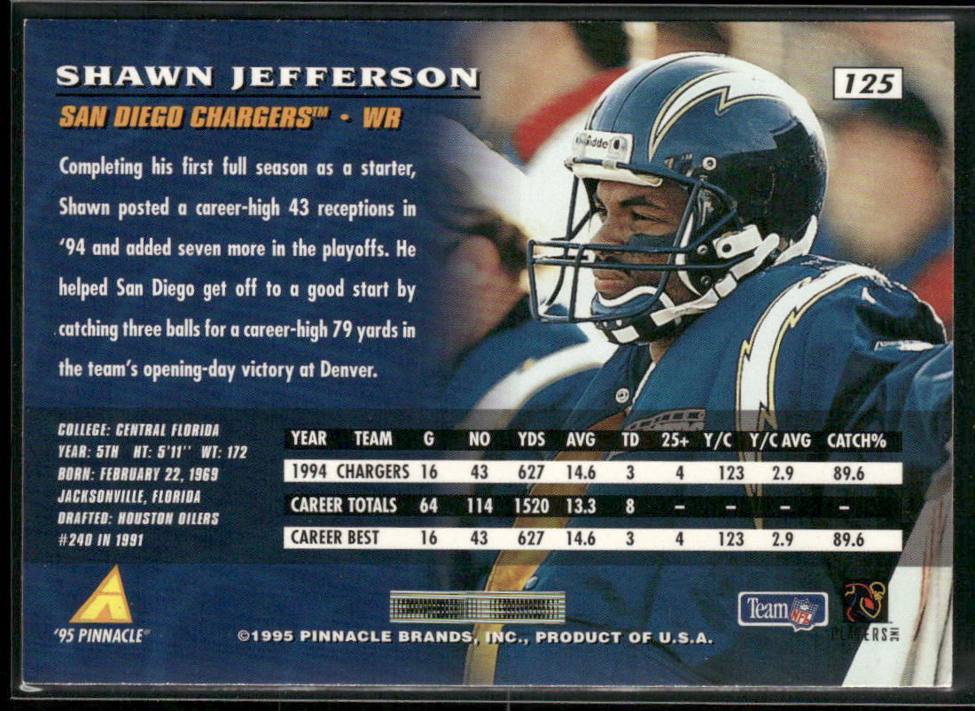 Shawn Jefferson 1995 Pinnacle #125 San Diego Chargers