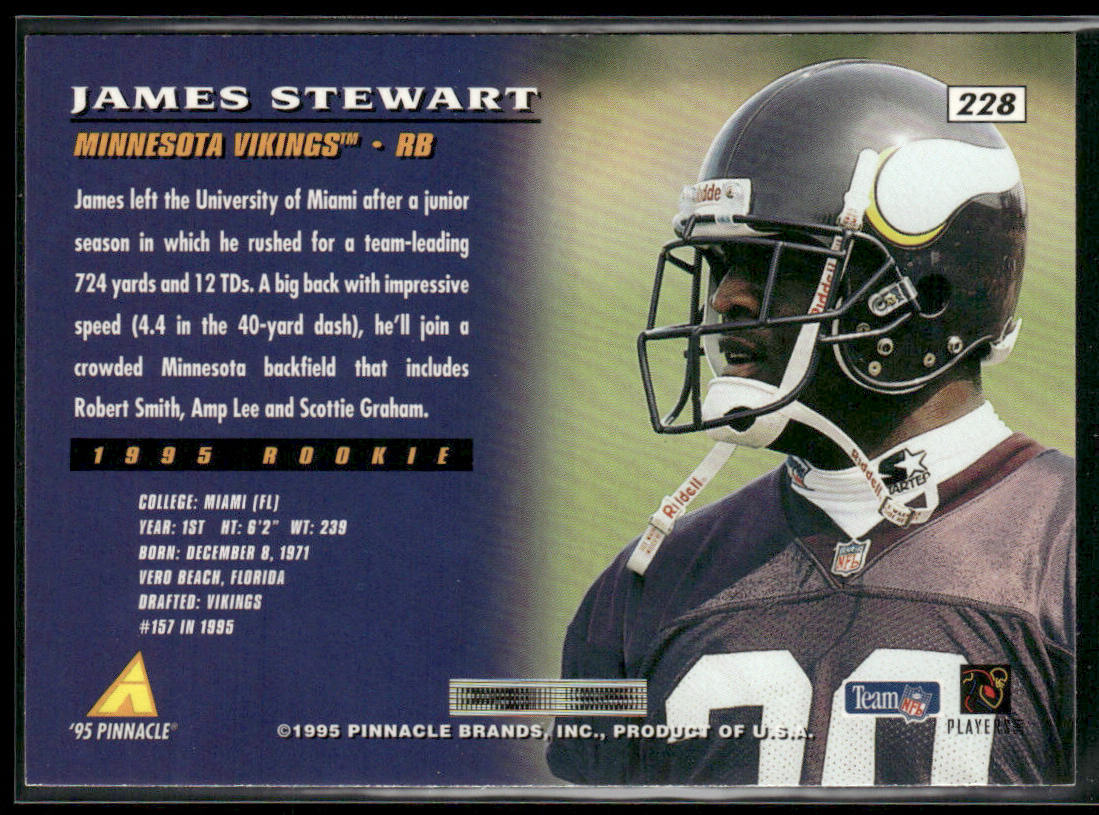 James Stewart 1995 Pinnacle #228 RC Minnesota Vikings