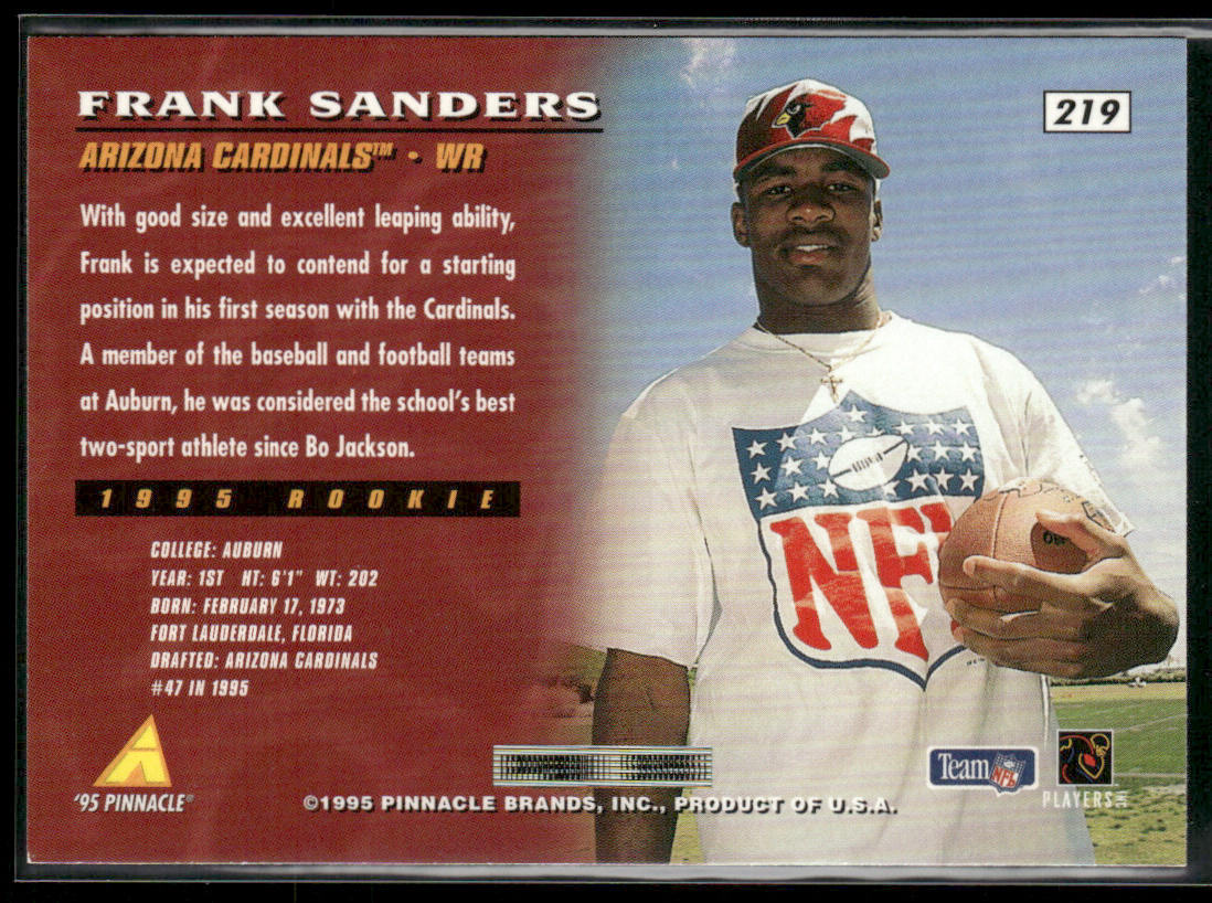 Frank Sanders 1995 Pinnacle #219 RC Arizona Cardinals