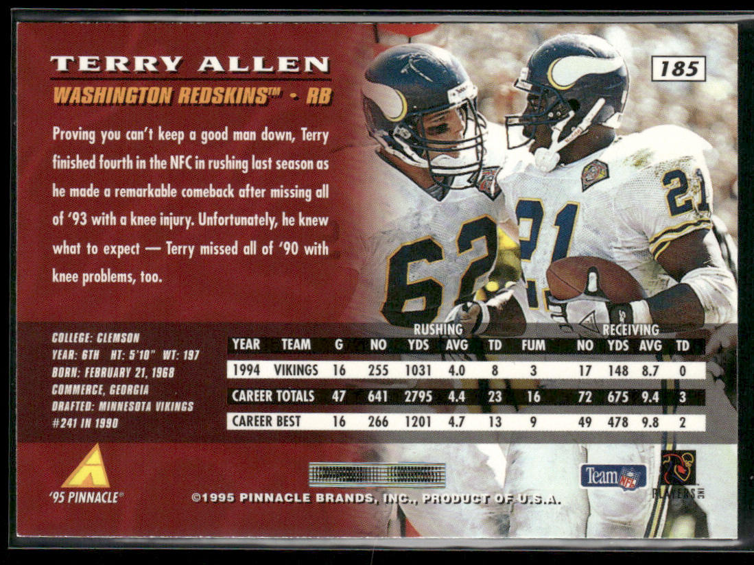 Terry Allen 1995 Pinnacle #185 Washington Redskins