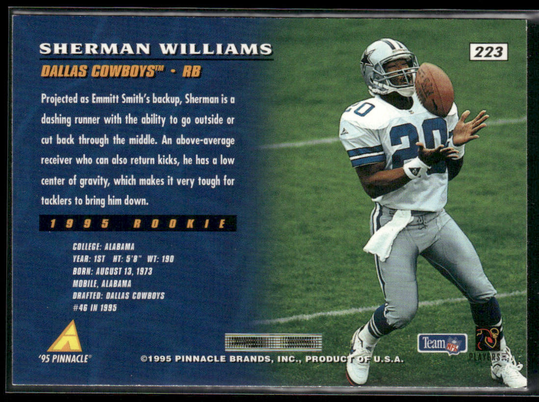 Sherman Williams 1995 Pinnacle #223 RC Dallas Cowboys