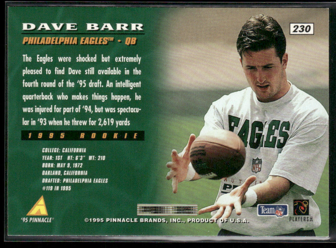 Dave Barr 1995 Pinnacle #230 RC Philadelphia Eagles
