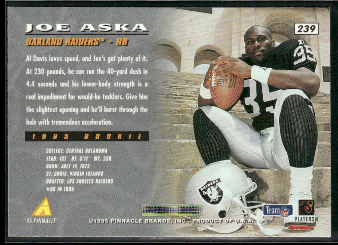 Joe Aska 1995 Pinnacle #239 RC Oakland Raiders