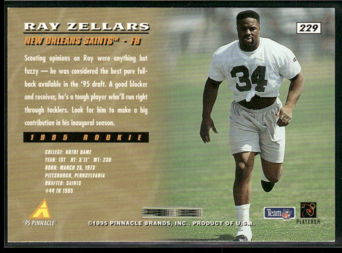 Ray Zellars 1995 Pinnacle #229 RC New Orleans Saints
